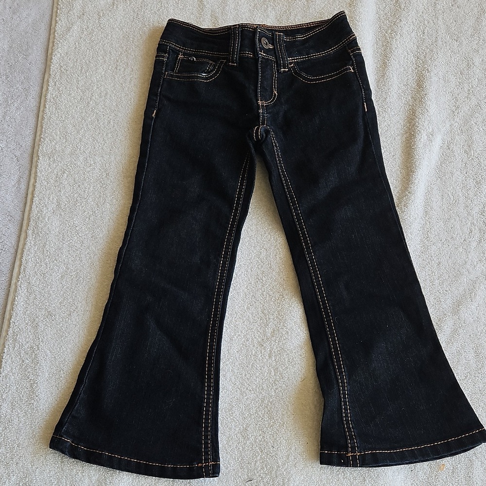 Jordache Jeans Girls‎ Size 4 Dark Blue Flared Denim Button Zip Pockets
